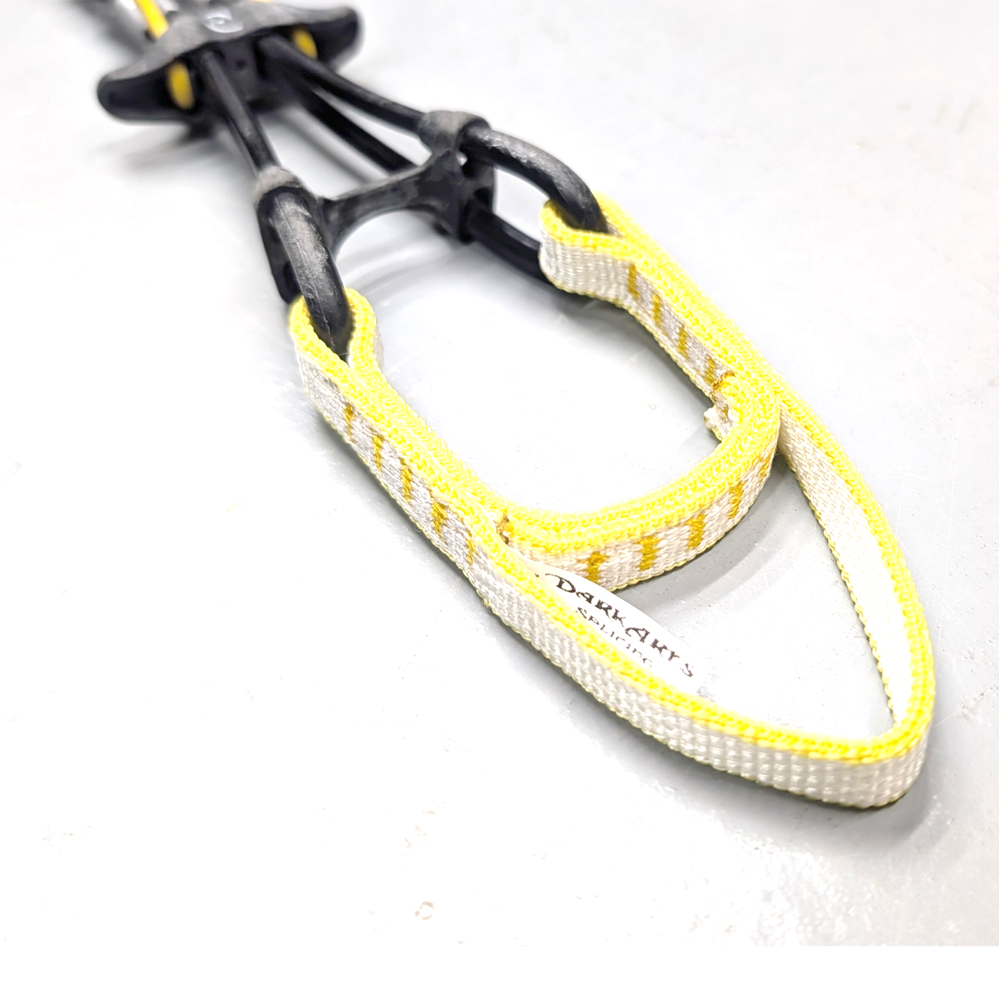 "Machine-sewn Dyneema sling for Totem cam re-slinging"